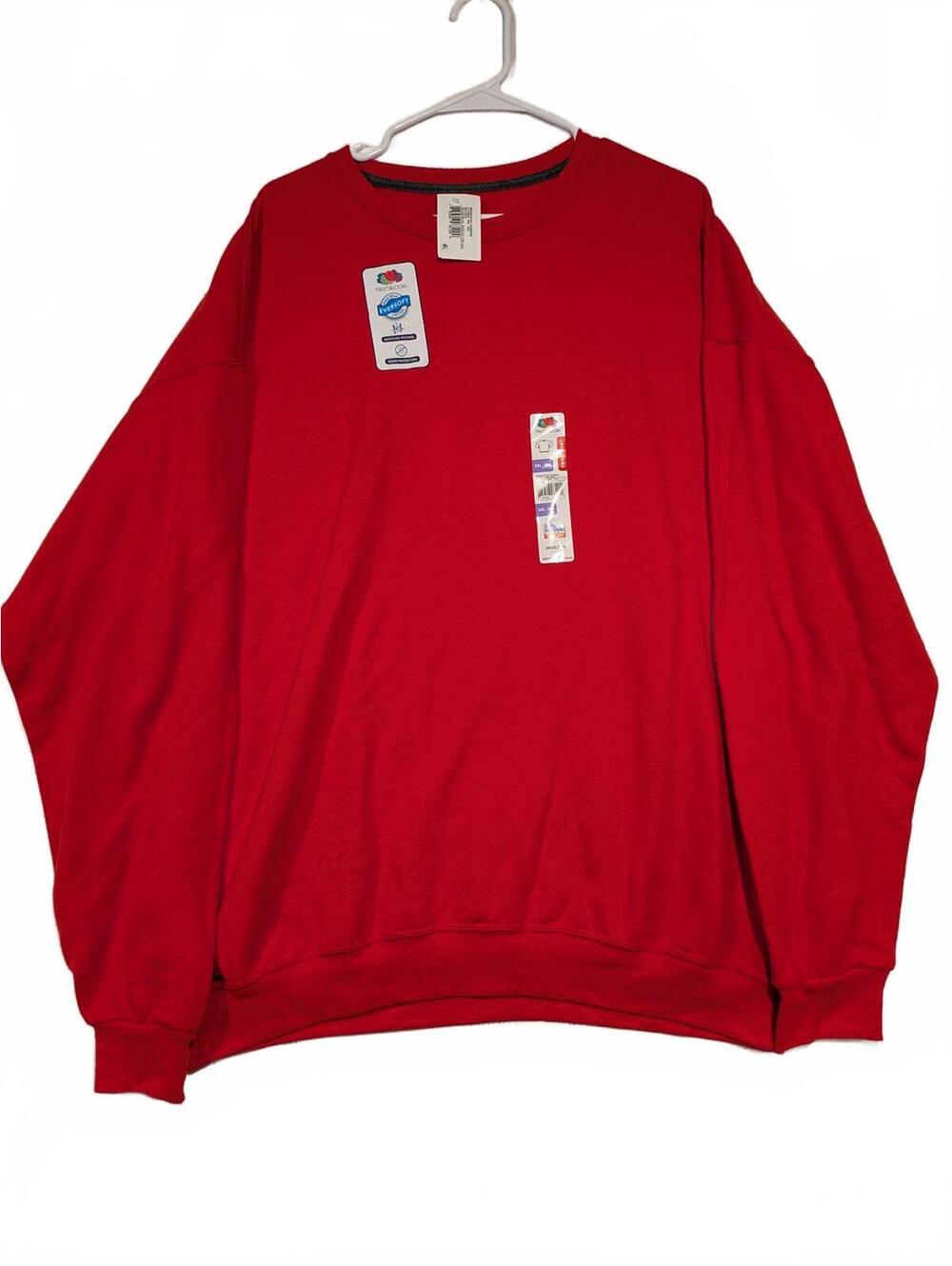 Fruit of the Loom Eversoft Cotton Bright Red Sweatshirt - Mens 2XL Moisture Wick